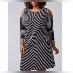 Black and White Striped Cold Shoulder Dress